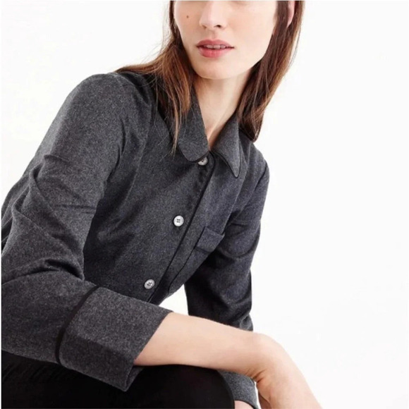 J. Crew Tops - J.CREW Collection Wool Flannel Pyjama Style Top Grey Boxy Fit Button Up Prep 4